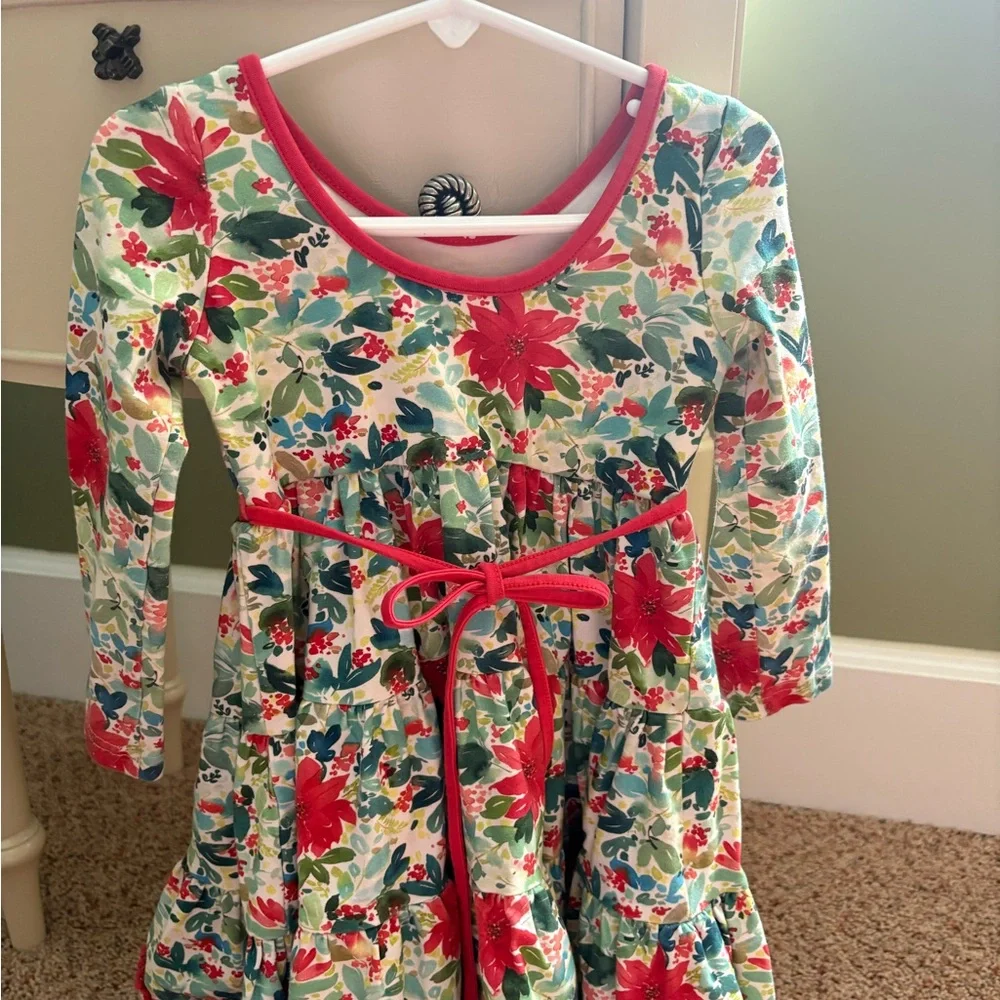 3T Little Magnolia Girls' Red Floral Long-Sleeve Tiered Dress